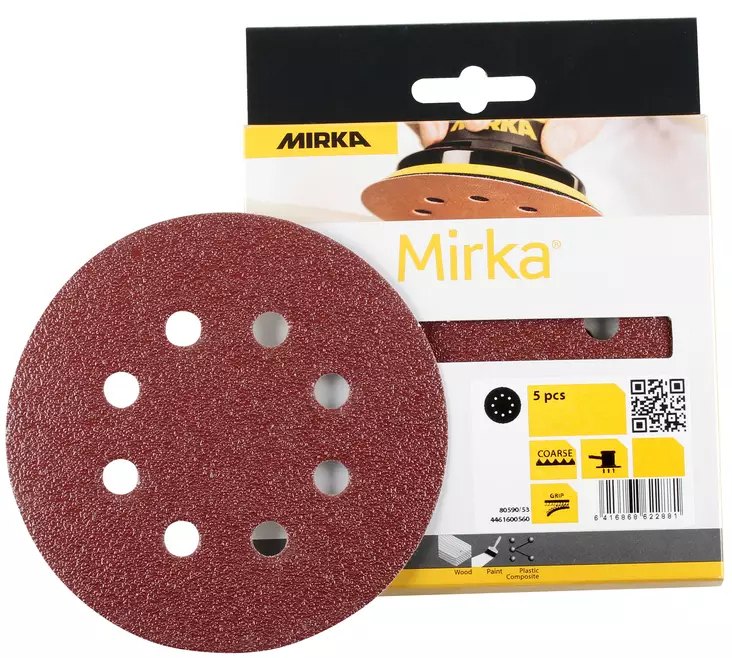 HIOMAPYÖRÖ 125MM 8R P80 PUNAINEN 5KPL - Käsihiomatarvikkeet - 2630 - 1