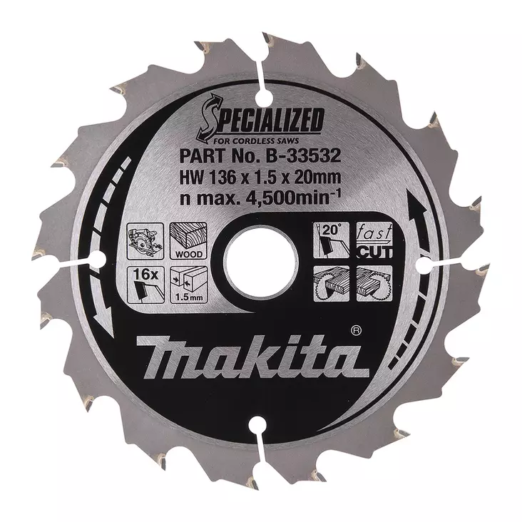 PYÖRÖSAHANTERÄ 136X20MM B-33532 MAKITA PUU Z16 - Sahanterät ja tarvikkeet - 110 - 1