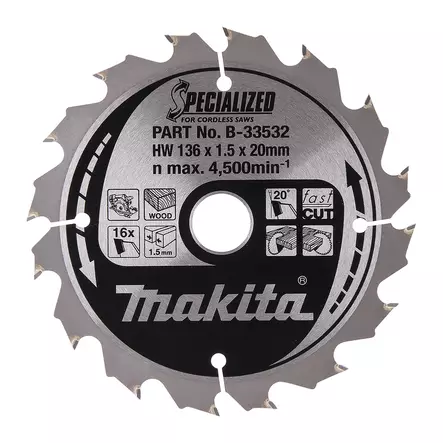 PYÖRÖSAHANTERÄ 136X20MM B-33532 MAKITA PUU Z16 - Sahanterät ja tarvikkeet - 110 - 1