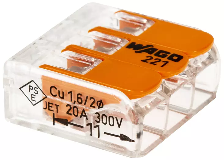 RASIALIITIN 3-OS. AM0005 WAGO 221 5KPL/PKT - Sähköasennustarvikkeet, rasiat ja sulakkeet - 4021 - 1