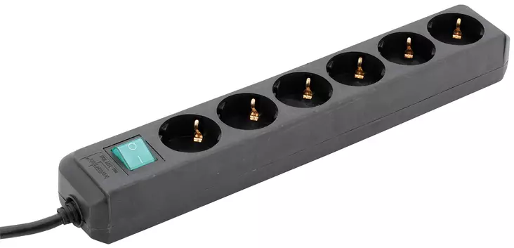 JATKOJOHTO 6-OS 1,5M MUSTA KYTKIMELLÄ - Jatkojohdot, kelat ja tarvikkeet - 1742 - 1