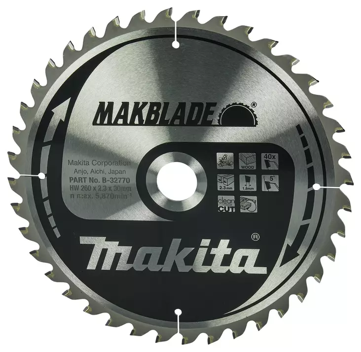 MAKITA PYÖRÖSAHANTERÄ PUULLE 260X30X2,3 Z40 B-32770 - Pyörösahanterät - 8923 - 1
