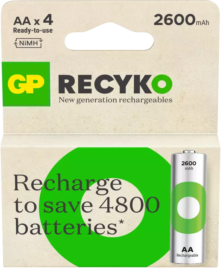 LADATTAVA PARISTO 1,2V AA 2600MAH RECYKO 4KPL - Paristot - 1314 - 1