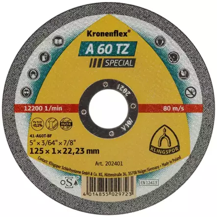 KATKAISULAIKKA 125X1,0X22,2MM A60TZ SPECIAL 10KPL - Katkaisulaikat - 1884 - 1