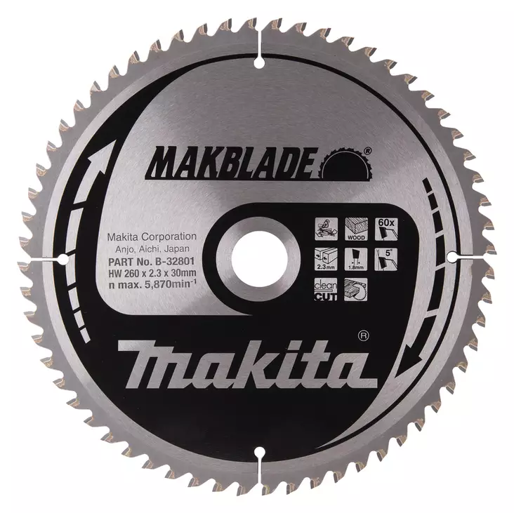 MAKITA PYÖRÖSAHANTERÄ PUULLE 260X30X2,3 Z-60 B-32801 - Pyörösahanterät - 8926 - 1