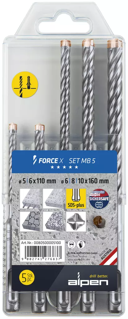 PORANTERÄSARJA 5-10MM 5-OS FORCE X SDS-PLUS - Poranterät - 826 - 1