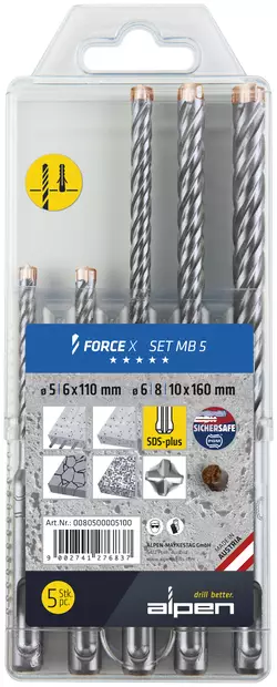 PORANTERÄSARJA 5-10MM 5-OS FORCE X SDS-PLUS - Poranterät - 826 - 1